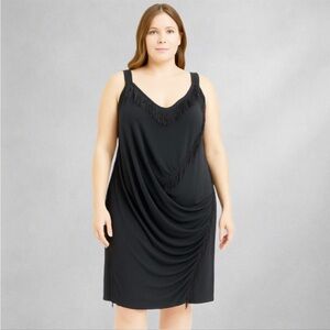 Lane Bryant Black Fringe Drape Dress Size 18 Sleeveless Party Cocktail New DB
